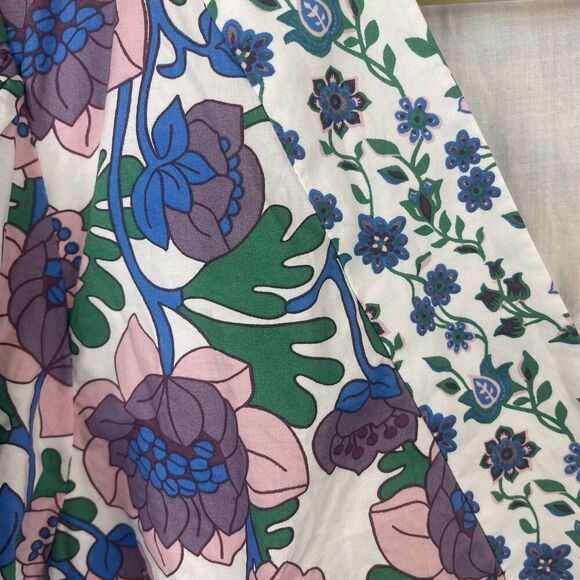 Boden Purple white Blue Green Floral Flit Flare Dress Size 16/18 - Picture 6 of 8